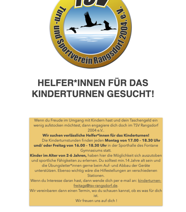 Wir suchen neue Helfer für das Kinderturnen!
